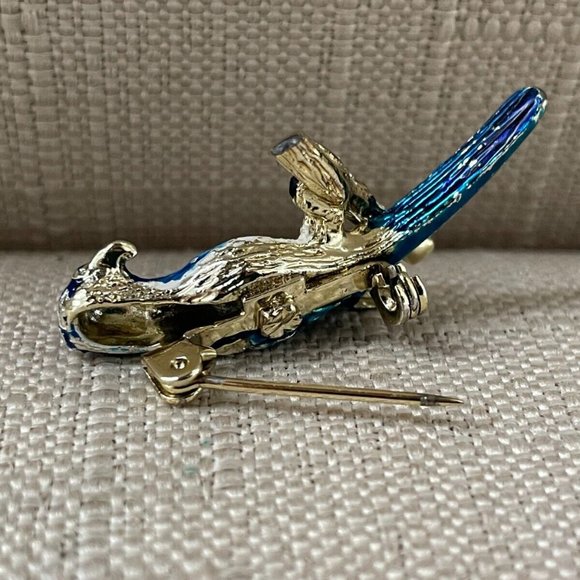 Vintage Pin Blue Bird on Gold Tone Tree Branch Bird Brooch Vintage Jewelry - Picture 8 of 13